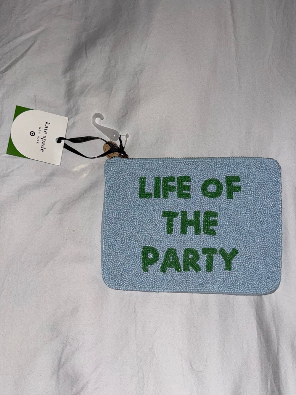 NWT kate spade White and Green Branded Tag with Black Ribbon